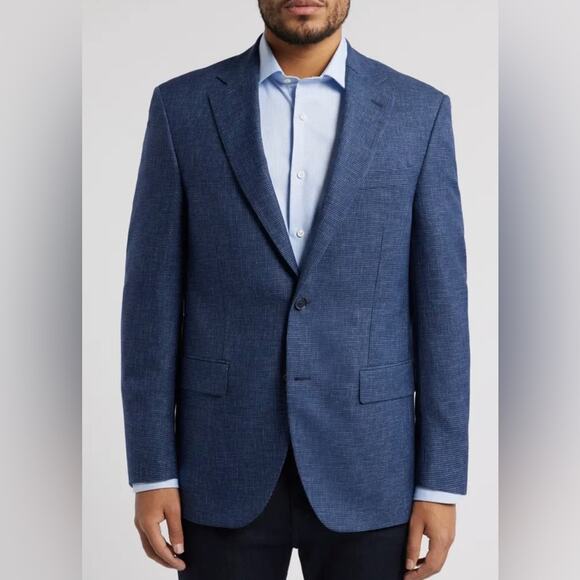 Peter Millar Flynn Classic Fit Blue Microcheck Wool Sport Coat Size 42 Regular